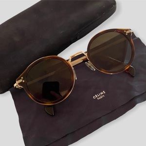 Celine Tortoise + Gold Small Circle Frame Sunglasses with Soft Case
